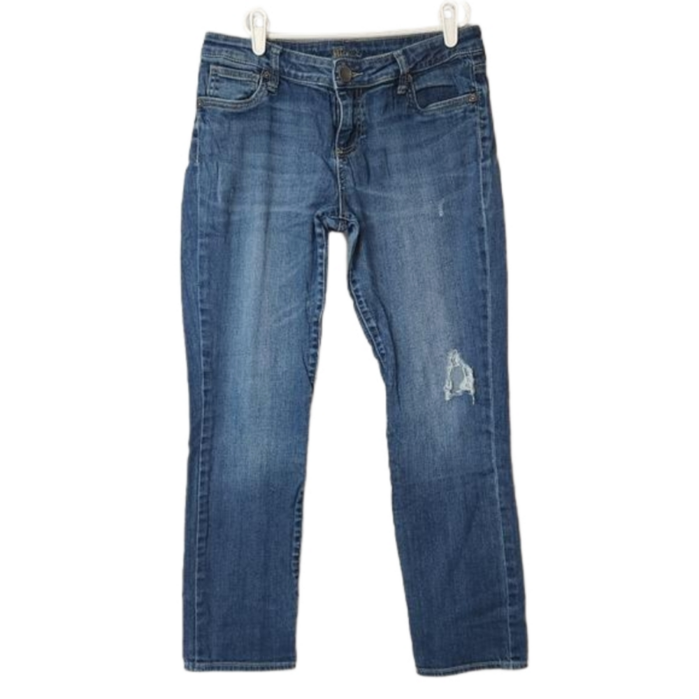 Kut from the Kloth womens distressed straight leg blue denim jeans size 8